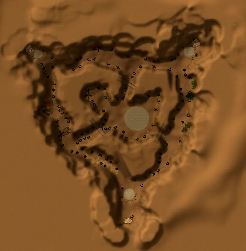 Mapa do reino PVP com os pontos onde Tronco Fantasma nasce